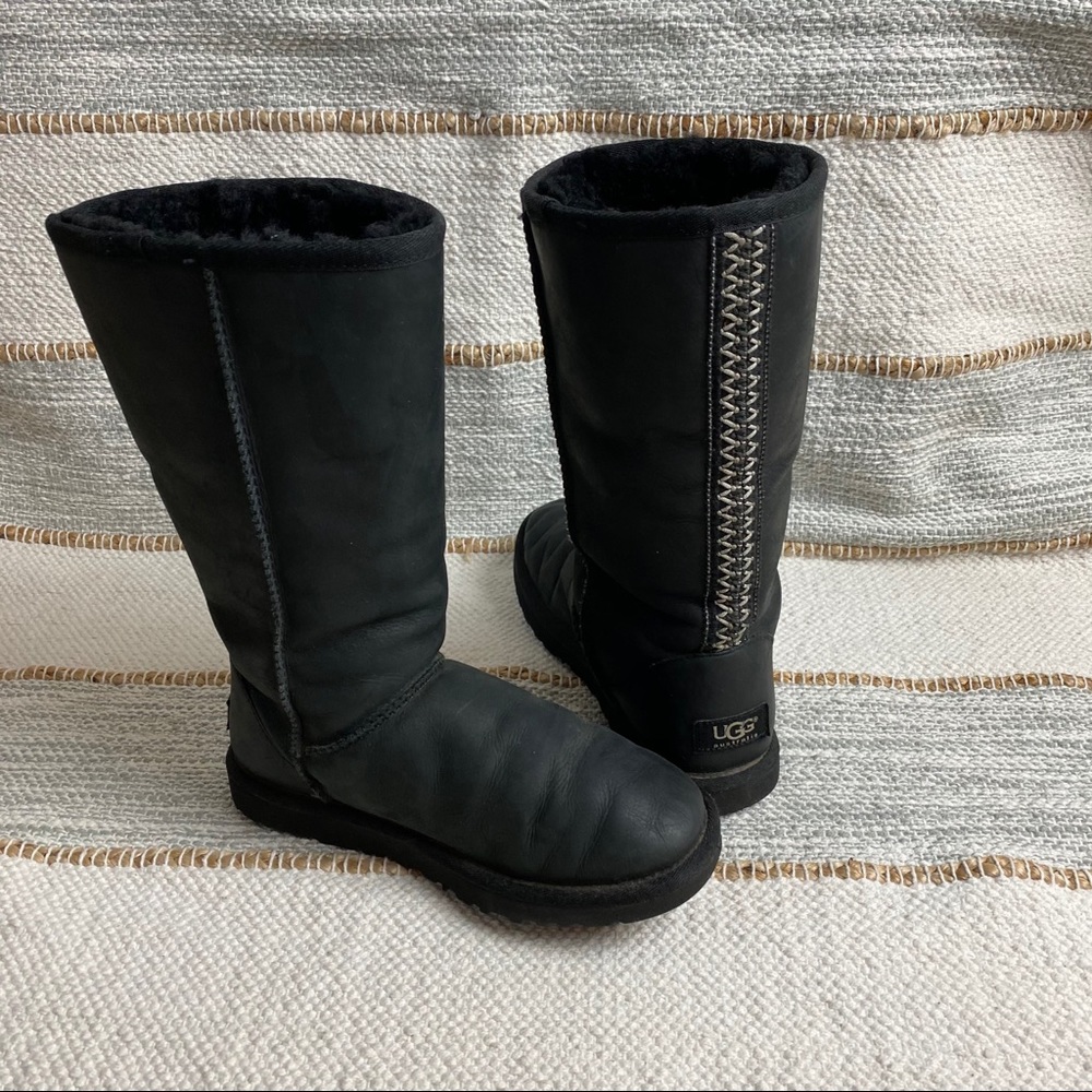 UGG Black Leather Embroidered Stitch Boho Boots - Picture 3 of 16